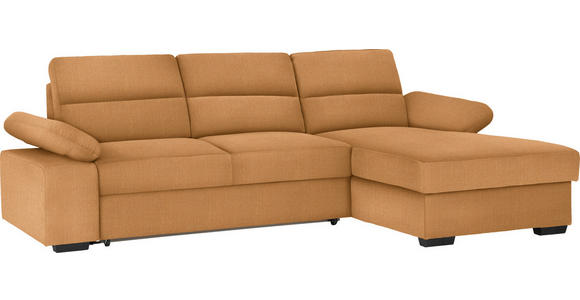 ECKSOFA in Webstoff Currygelb  - Currygelb/Dunkelbraun, KONVENTIONELL, Kunststoff/Textil (258/166cm) - Cantus