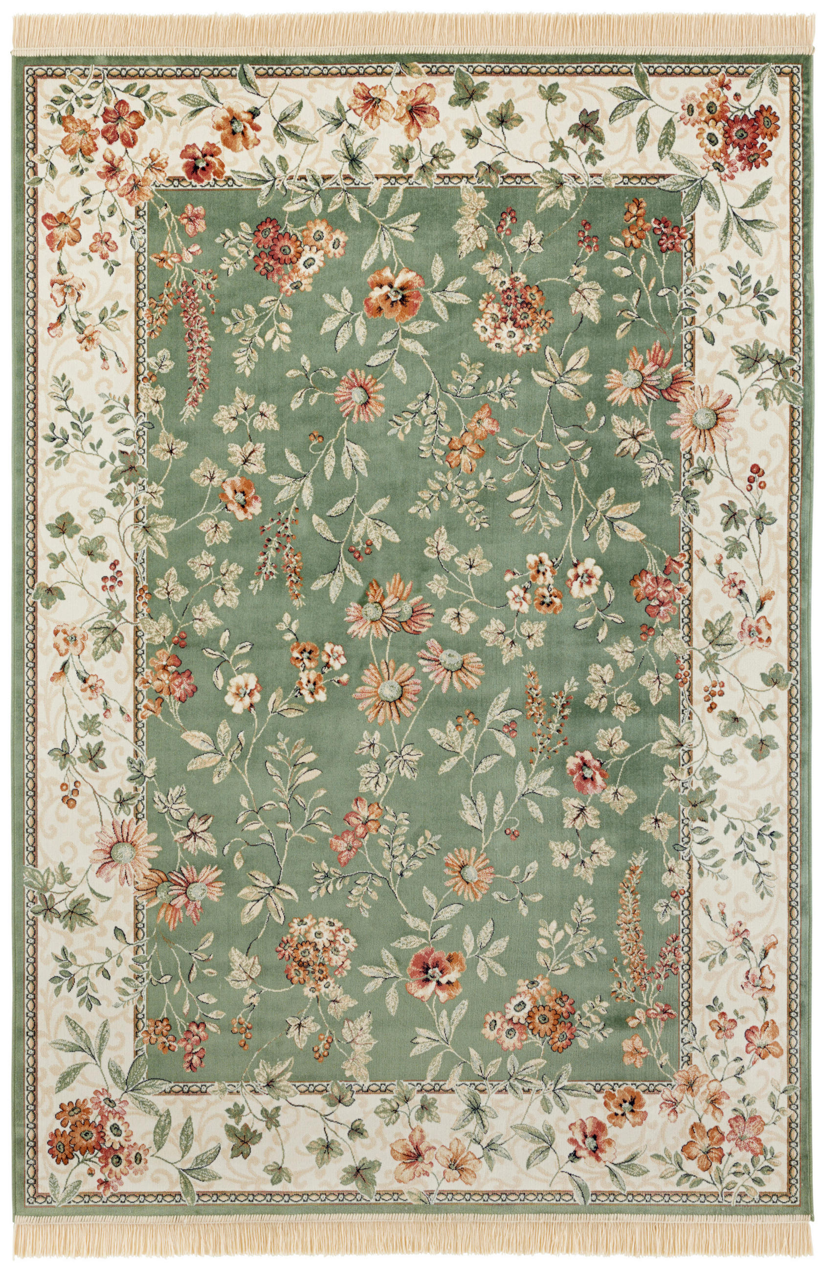 VINTAGE-TEPPICH 135/195 cm Naveh Creme, Hellgrün  - Creme/Hellgrün, Basics, Textil (135/195cm)
