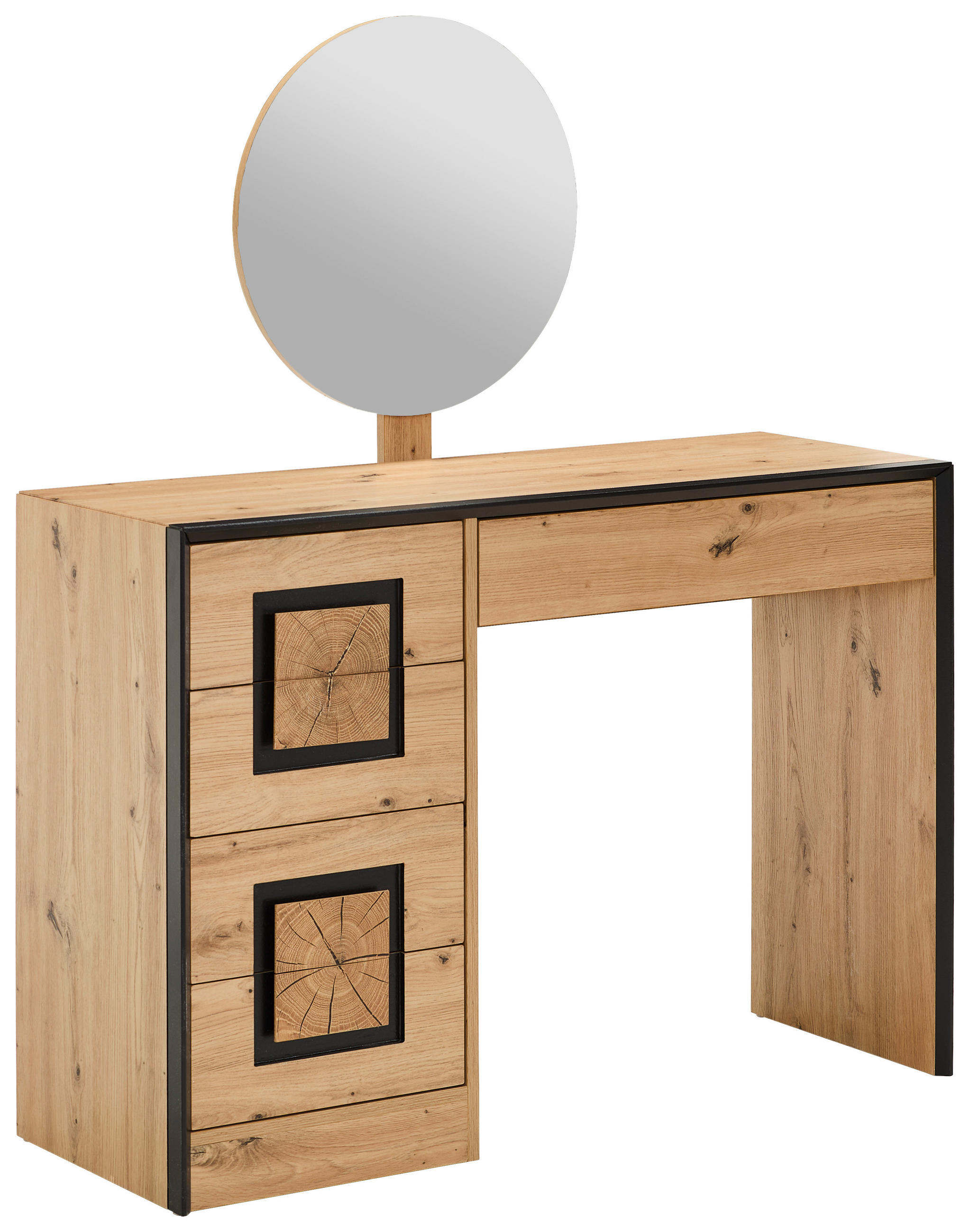 SCHMINKTISCH 110/40/132 cm, Schwarz, Eichefarben  - Eichefarben/Schwarz, KONVENTIONELL, Glas/Holzwerkstoff (110/40/132cm) - Xora