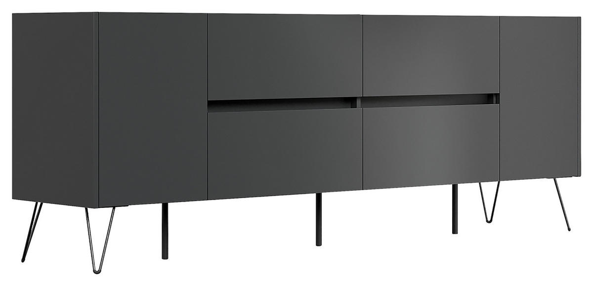 SIDEBOARD Posseik Industrial 199/75,8/42 cm 4 Schublade(n)  - Graphitfarben/Schwarz, Design, Holzwerkstoff/Metall (199/75,8/42cm) - MID.YOU