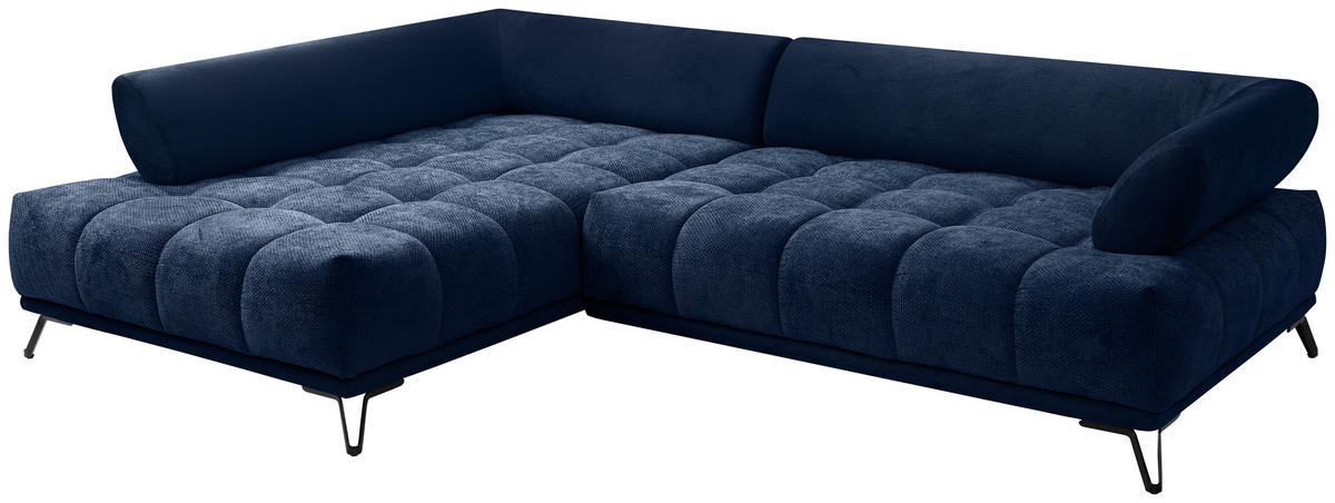 HÖRNSOFFA i chenille mörkblå  - svart/mörkblå, Modern, metall/textil (184/262cm) - MID.YOU