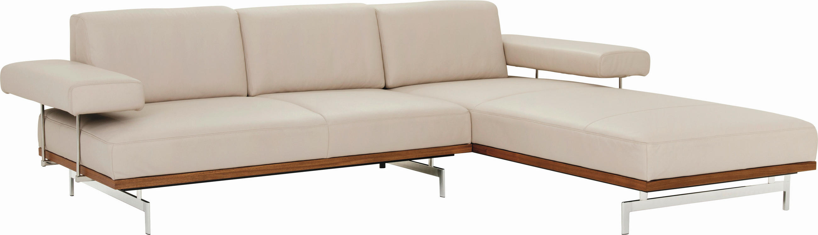 ECKSOFA in Echtleder Beige  295/237 cm  - Beige/Alufarben, Design, Leder/Metall (295/237cm) - Joop!