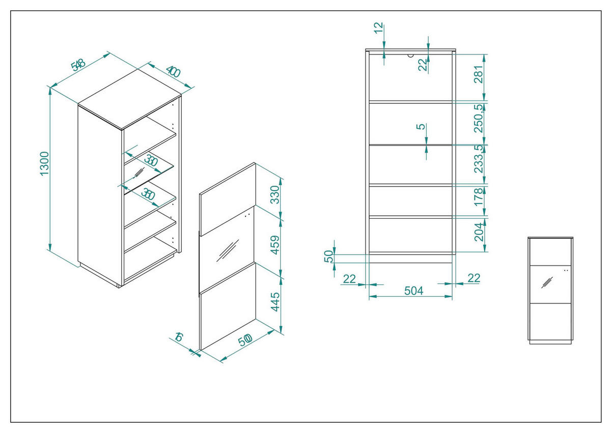 VITRINE in Anthrazit, Eichefarben  - Eichefarben/Anthrazit, Design, Glas/Holzwerkstoff (55/130/40cm) - MID.YOU
