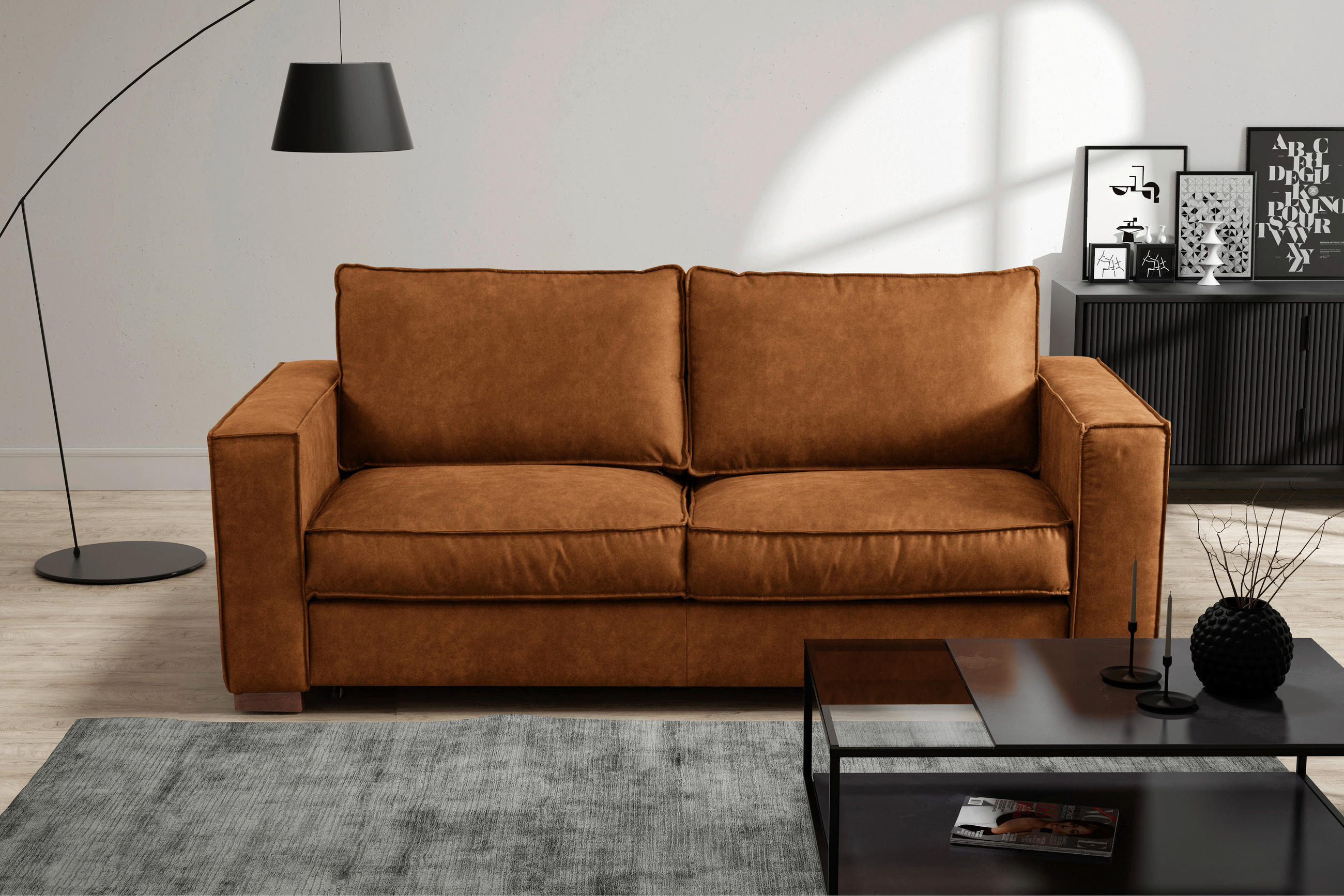 SCHLAFSOFA in Textil Cognac  - Cognac/Dunkelbraun, Design, Holz/Textil (203/85/99cm) - MID.YOU