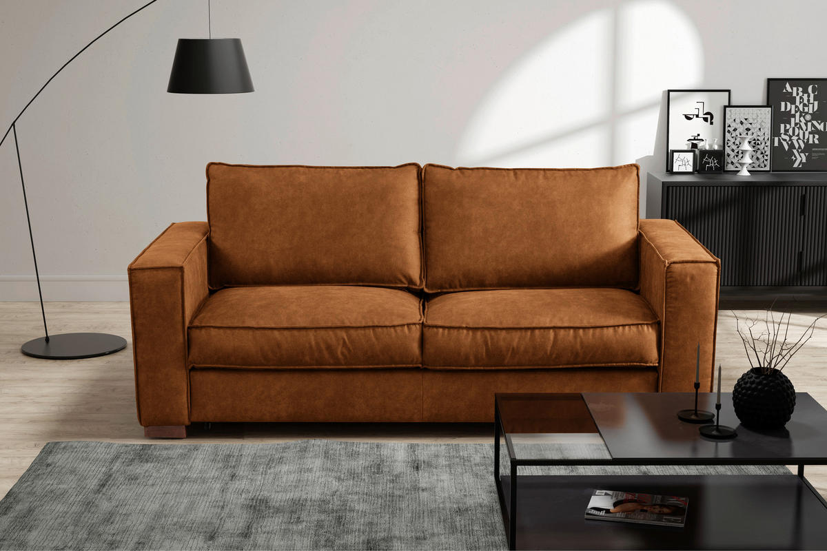 SCHLAFSOFA in Mikrofaser Cognac  - Cognac/Dunkelbraun, Design, Holz/Textil (203/85/99cm) - MID.YOU