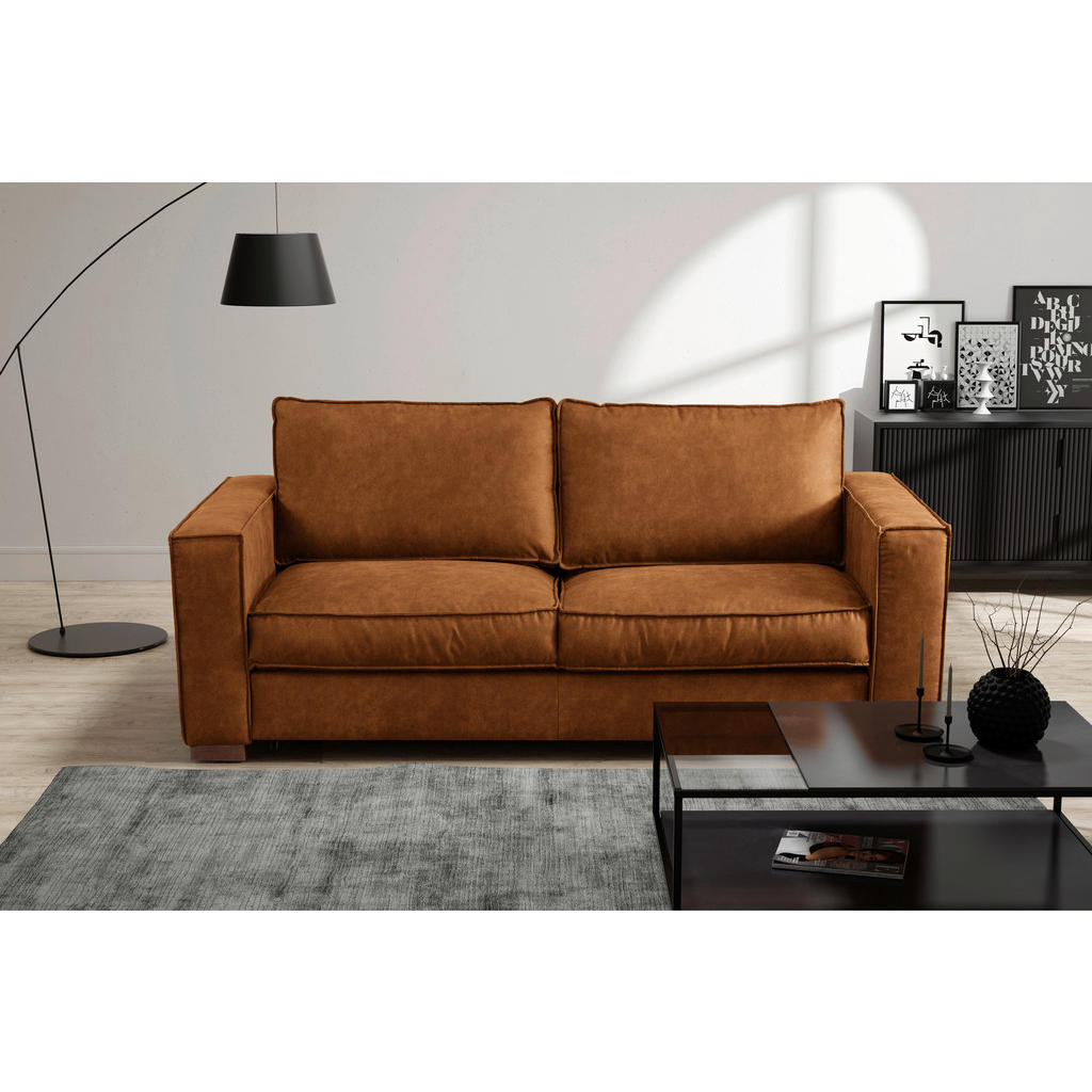 Thumbnail - Mid.you Schlafsofa, Cognac, Textil, Buche, 3-Sitzer, 203x85x99 cm, Made in EU, Lederauswahl, Stoffauswahl, Bettfunktion ...