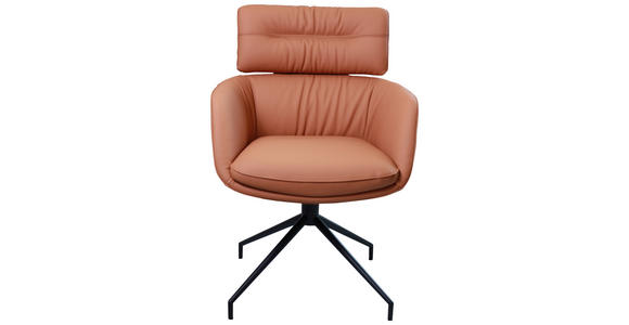 ARMLEHNSTUHL in Eisen Echtleder pigmentiert - Cognac/Schwarz, Design, Leder/Metall (62/92/66cm) - Dieter Knoll