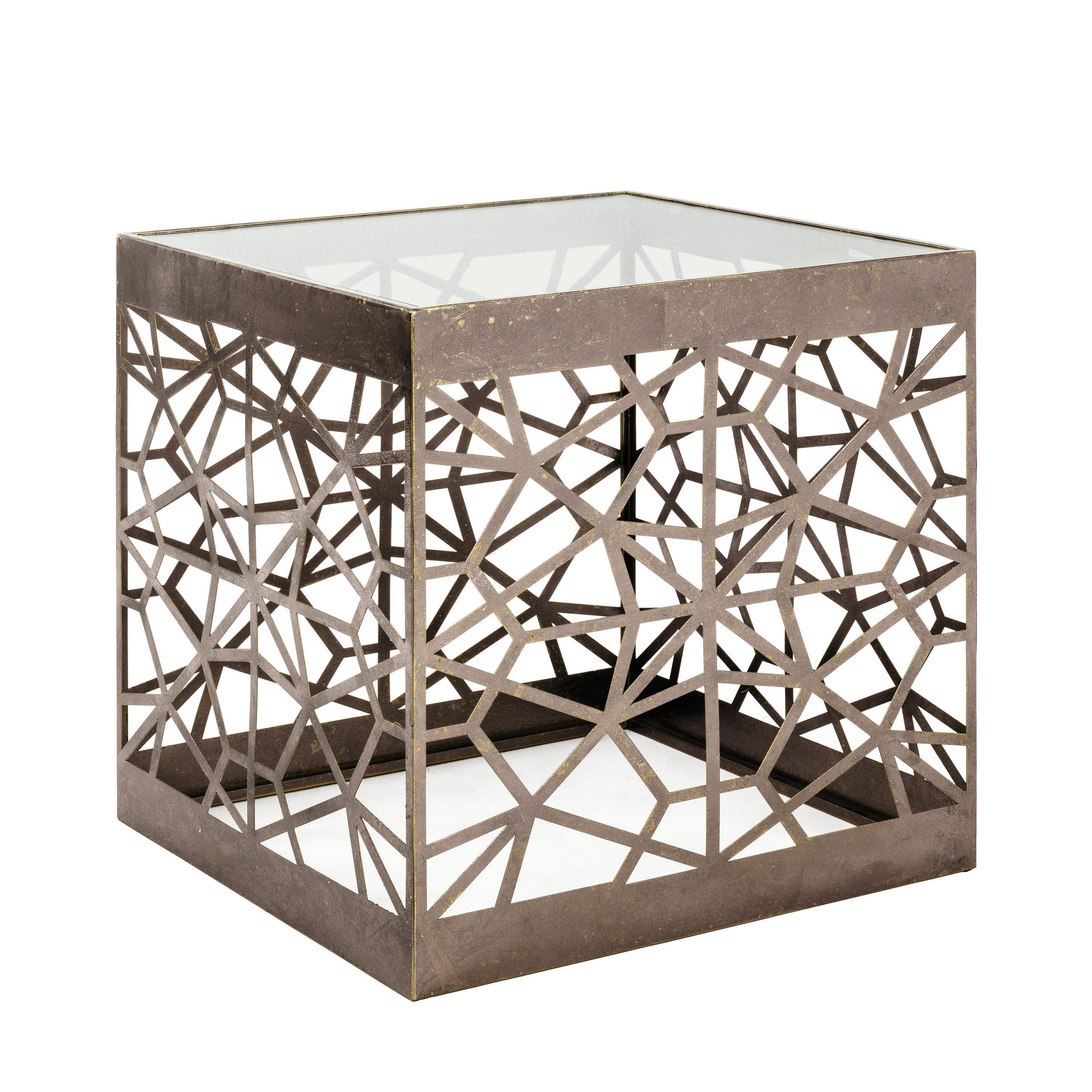 BEISTELLTISCH in Metall, Glas 50/50/50 cm  - Bronzefarben, Design, Glas/Metall (50/50/50cm)