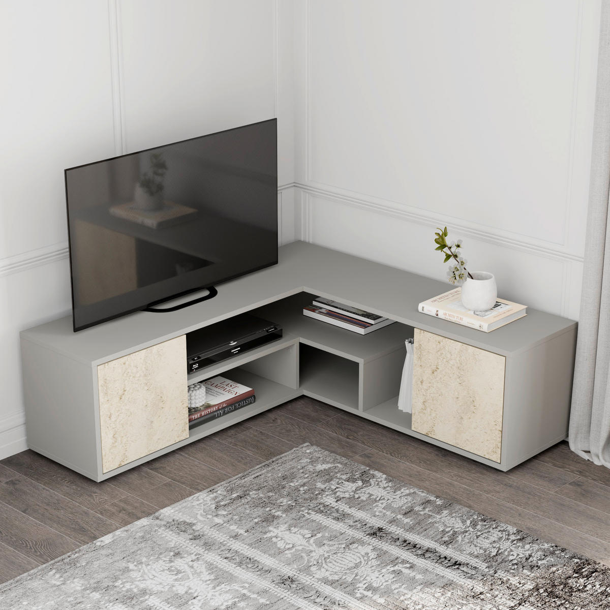 TV-BÄNK 125/40/120 cm  - beige/grå, Design, metall/trämaterial (125/40/120cm) - Livetastic