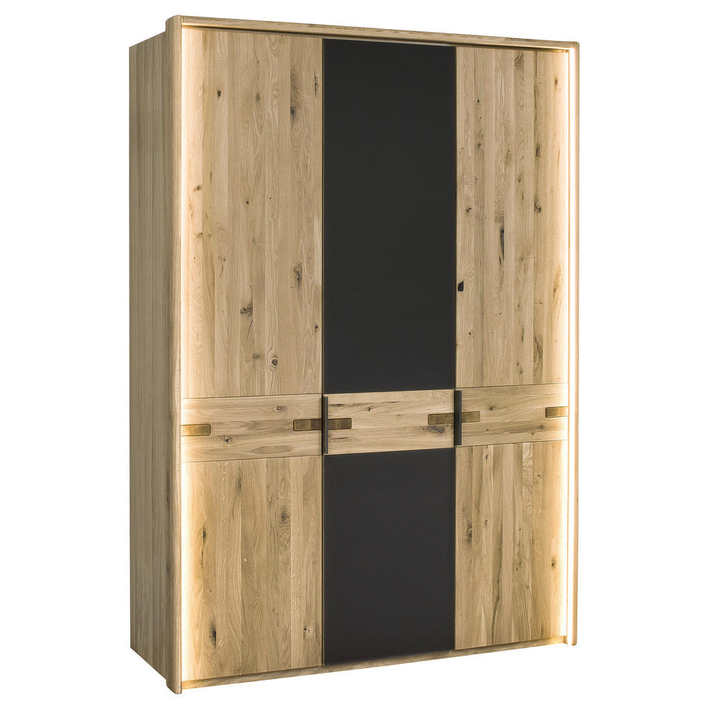 Thumbnail - Linea Natura Drehtürenschrank, Anthrazit, Eiche Bianco, Holzwerkstoff, Eiche, furniert, teilmassiv, 4 Fächer, 149x214x61...