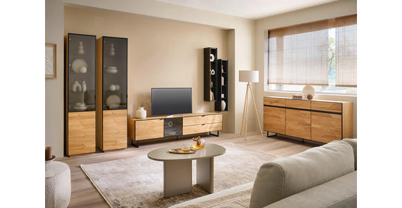 VITRINE  in furniert, massiv Wildeiche Wildeiche - Wildeiche/Schwarz, Natur, Glas/Holz (45/199/42cm) - Linea Natura