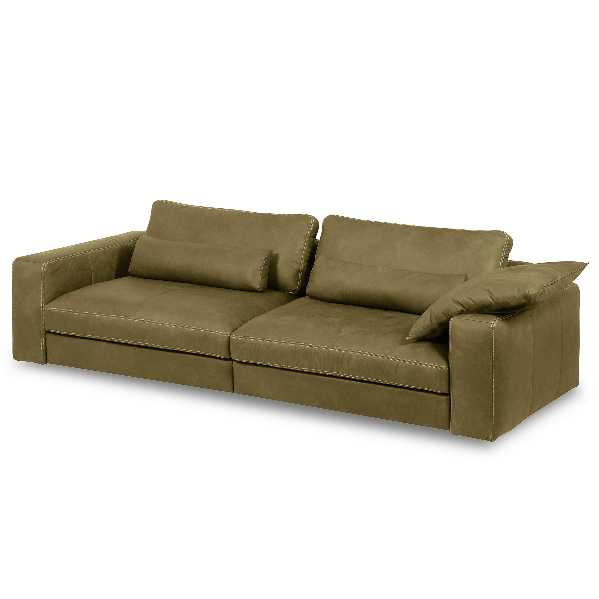3-SITZER-SOFA Echtleder Olivgrün  - Beige/Schwarz, Design, Leder/Kunststoff (300/85/123cm) - Livetastic