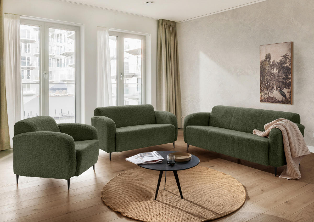 SESSEL in Bouclé Dunkelgrün  - Dunkelgrün/Schwarz, Modern, Textil/Metall (85/76/90cm) - Livetastic
