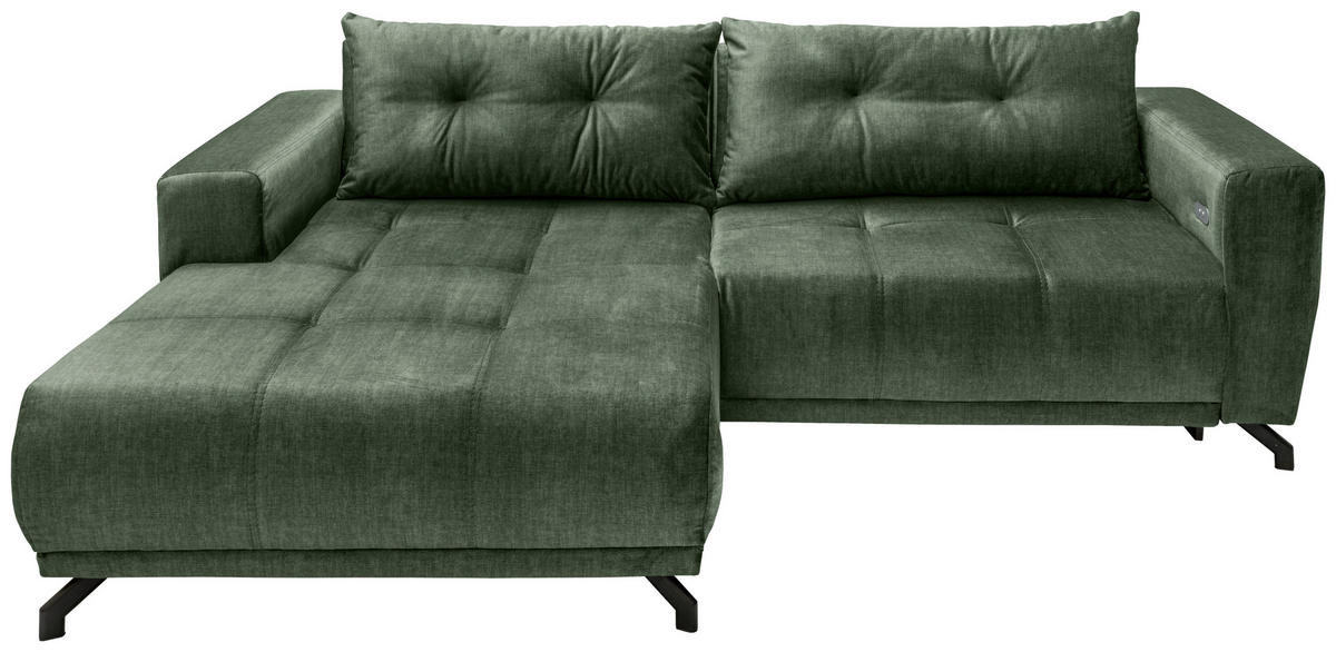 ECKSOFA in Velours Dunkelgrün  - Dunkelgrün/Schwarz, Modern, Textil/Metall (177/246cm) - MID.YOU