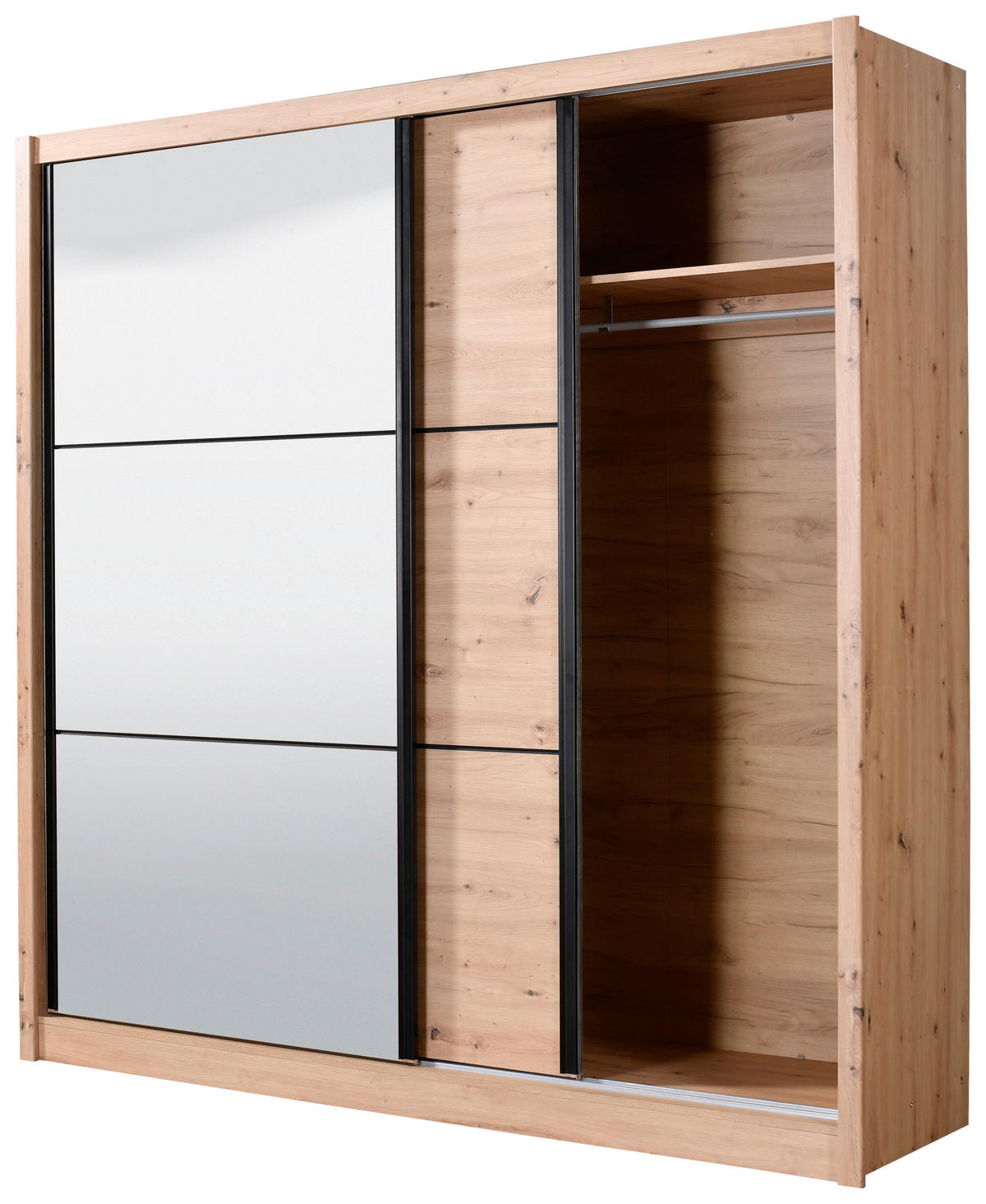 SCHIEBETÜRENSCHRANK 213/215,5/60 cm 2-türig Eiche Artisan  - Schwarz/Eiche Artisan, Basics, Glas/Holzwerkstoff (213/215,5/60cm) - Xora