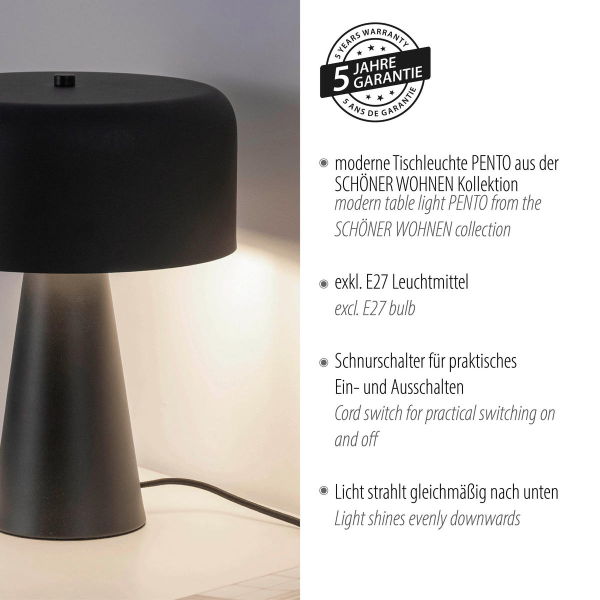 LED-TISCHLEUCHTE Pento 26,5/26,5/34,5 cm   - Schwarz, Design, Glas/Kunststoff (26,5/26,5/34,5cm) - Schöner Wohnen