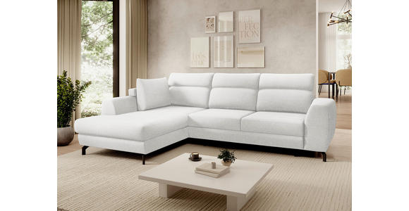 ECKSOFA Weiß Chenille Zierkissen, Bettkasten, Schlaffunktion, Rücken echt, Kopfteilverstellung, Liegefläche im Originalstoff  - Schwarz/Weiß, KONVENTIONELL, Textil/Metall (185/266cm) - Carryhome