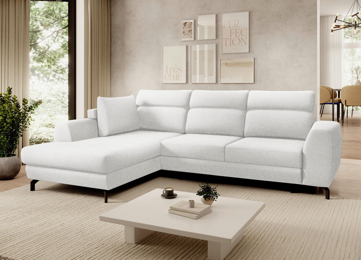 ECKSOFA Weiß Chenille  - Schwarz/Weiß, KONVENTIONELL, Textil/Metall (185/266cm) - Carryhome
