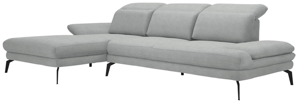 ECKSOFA in Chenille Hellgrau  - Hellgrau/Schwarz, Design, Textil/Metall (180/289cm) - Stylife
