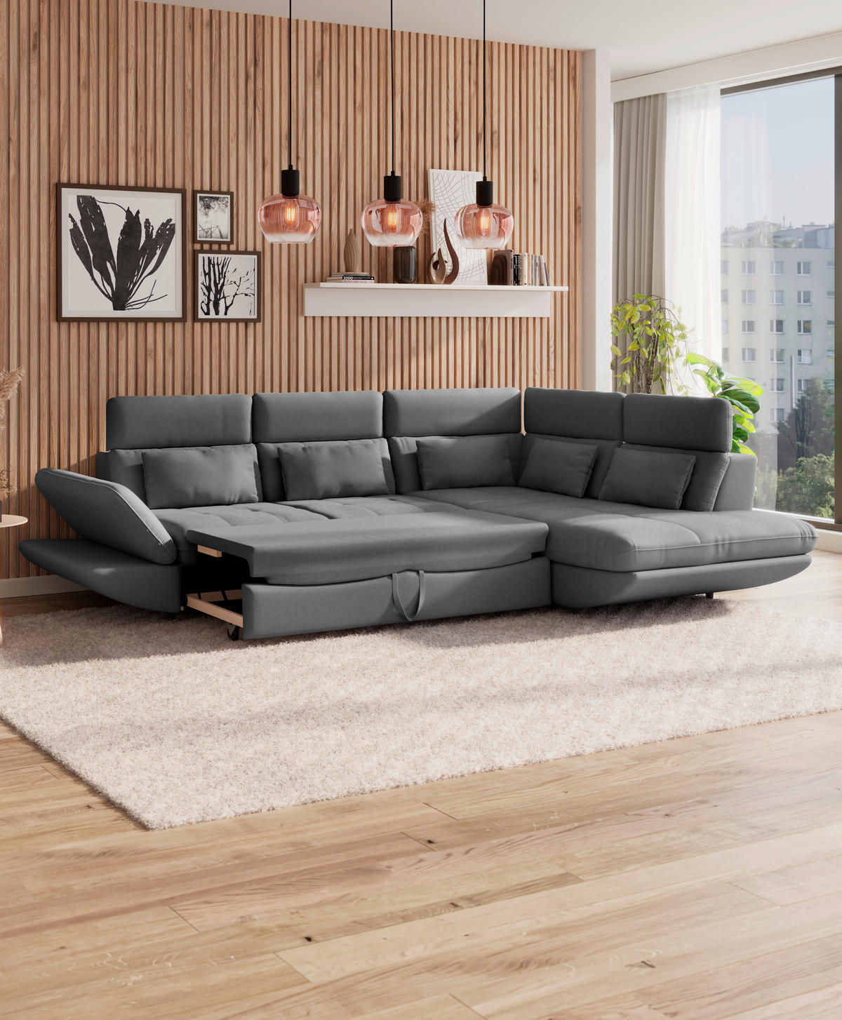 WOHNLANDSCHAFT in Webstoff Dunkelgrau  - Dunkelgrau/Schwarz, Modern, Kunststoff/Textil (233/311cm) - MID.YOU