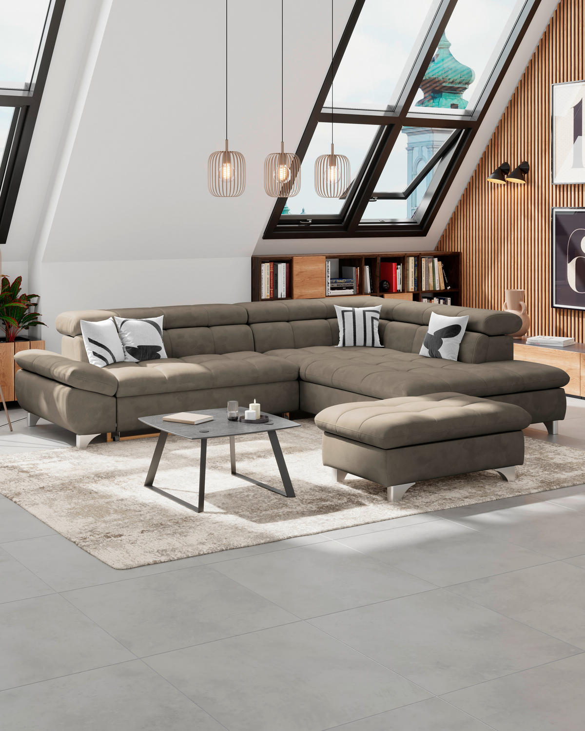 HOCKER Chenille Taupe  - Taupe/Chromfarben, KONVENTIONELL, Textil/Metall (108/46/108cm) - Livetastic