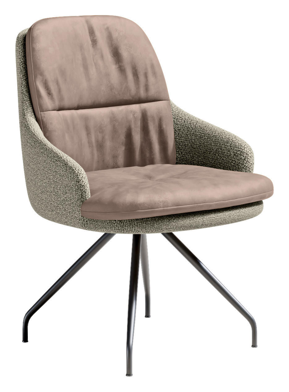 ARMLEHNSTUHL  Beinauswahl, Sitzfläche 360° drehbar, Stoff-/Lederauswahl Velours  Sandfarben, Graugrün  - Sandfarben/Schwarz, Design, Textil/Metall (60/86/66cm) - Dieter Knoll