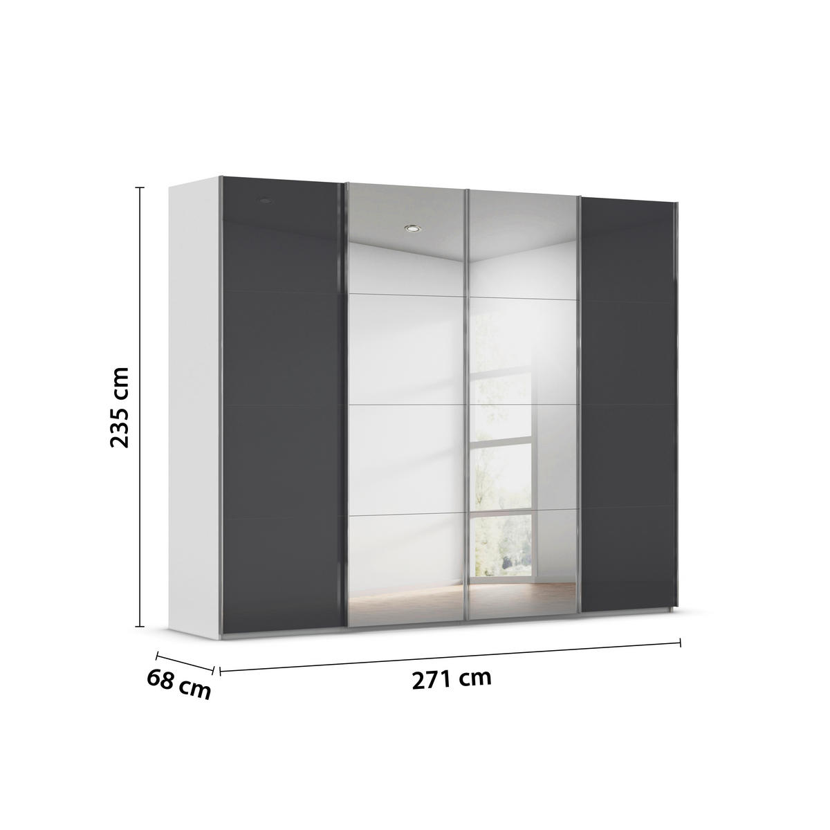 SCHWEBETÜRENSCHRANK 271/235/68 cm 4-türig Grau, Hellgrau  - Chromfarben/Hellgrau, Design, Glas/Holzwerkstoff (271/235/68cm) - Novel