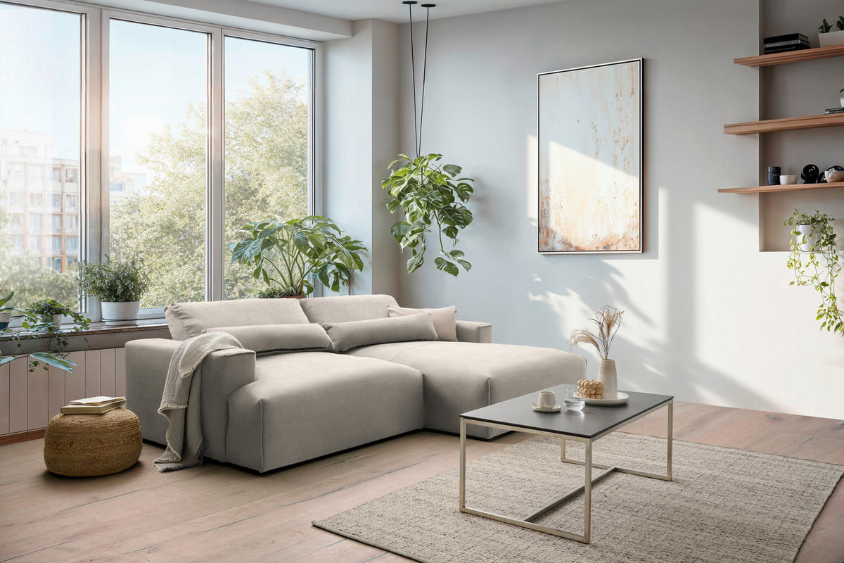 ECKSOFA Felicia in Struktur Beige  267/187 cm  - Beige/Schwarz, Design, Kunststoff/Textil (267/187cm) - Stylife