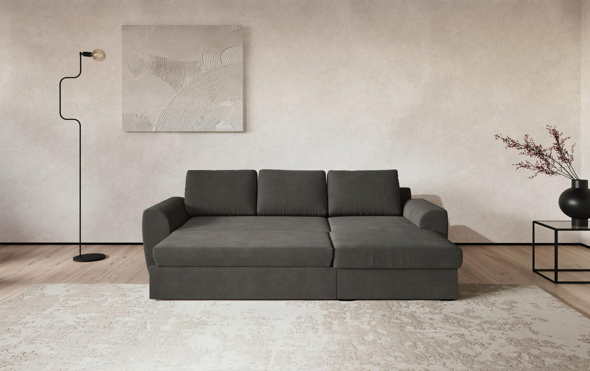 ECKSOFA  in Cord Anthrazit  253/154 cm  - Anthrazit/Schwarz, Trend, Kunststoff/Textil (253/154cm) - MID.YOU
