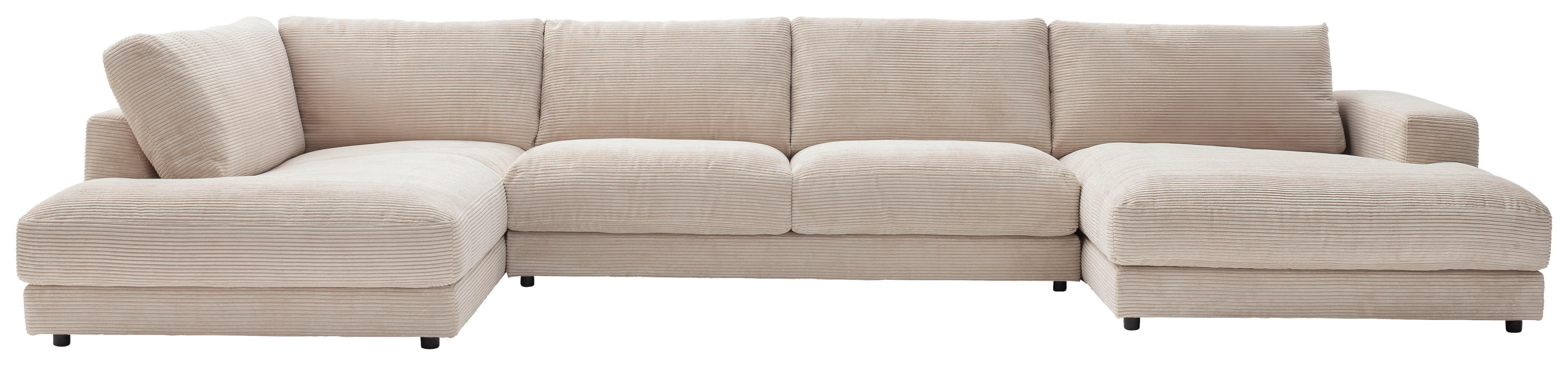 WOHNLANDSCHAFT Creme Cord  - Creme/Schwarz, Design, Kunststoff/Textil (224/425/190cm) - Hom`in