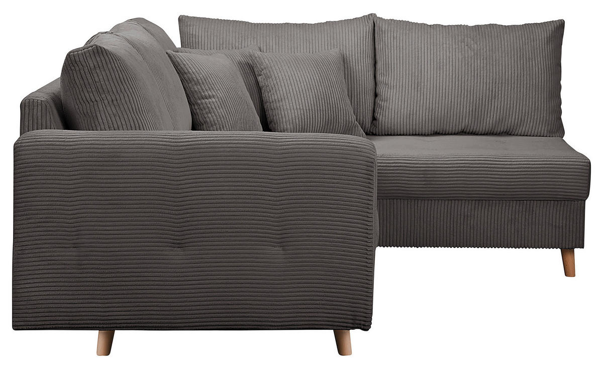 ECKSOFA inkl. Hocker Ariella Dunkelgrau Cord  - Dunkelgrau/Naturfarben, Design, Holz/Textil (231/161cm) - Livetastic
