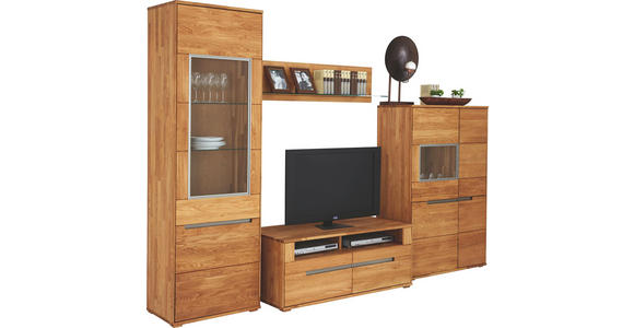 WOHNWAND Wildeiche massiv Eichefarben - Eichefarben, KONVENTIONELL, Glas/Holz (283/205,1/55cm) - Cantus
