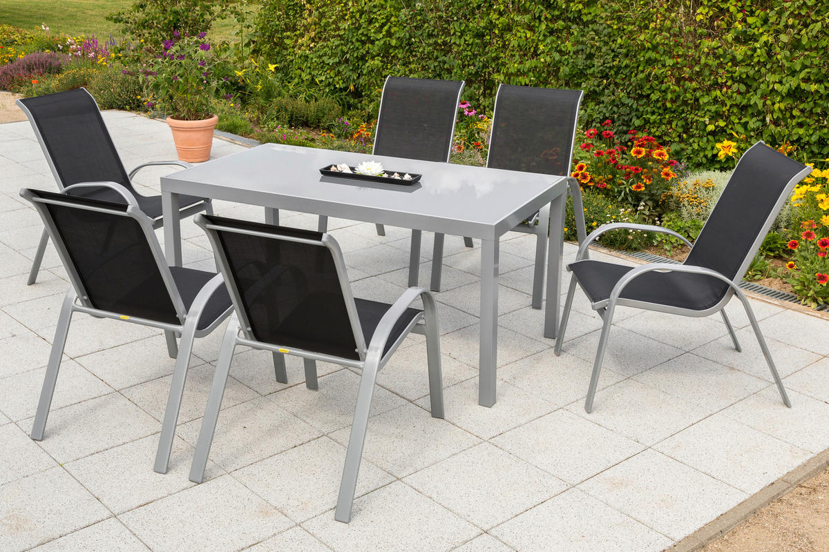 GARTENSET 7-teilig  - Silberfarben/Schwarz, MODERN, Textil/Metall - Gardenson