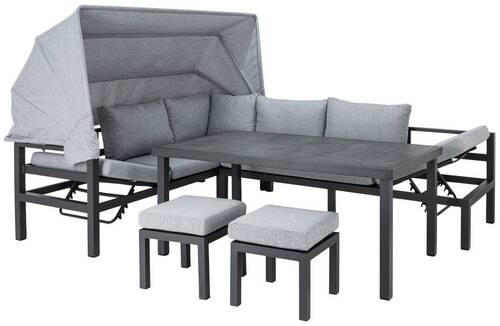 LOUNGEGARNITUR 200/260 cm Aluminium  - Dunkelgrau/Anthrazit, Design, Glas/Textil (200/260cm) - Amatio