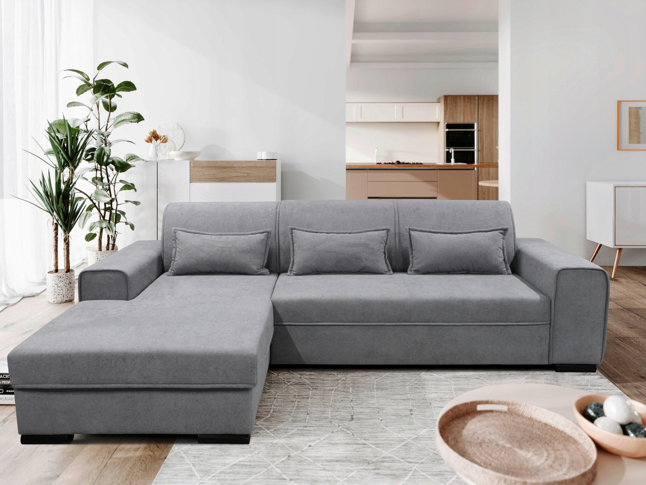 ECKSOFA in Struktur, Bouclé Grau  - Schwarz/Grau, Design, Kunststoff/Textil (175/270cm) - MID.YOU