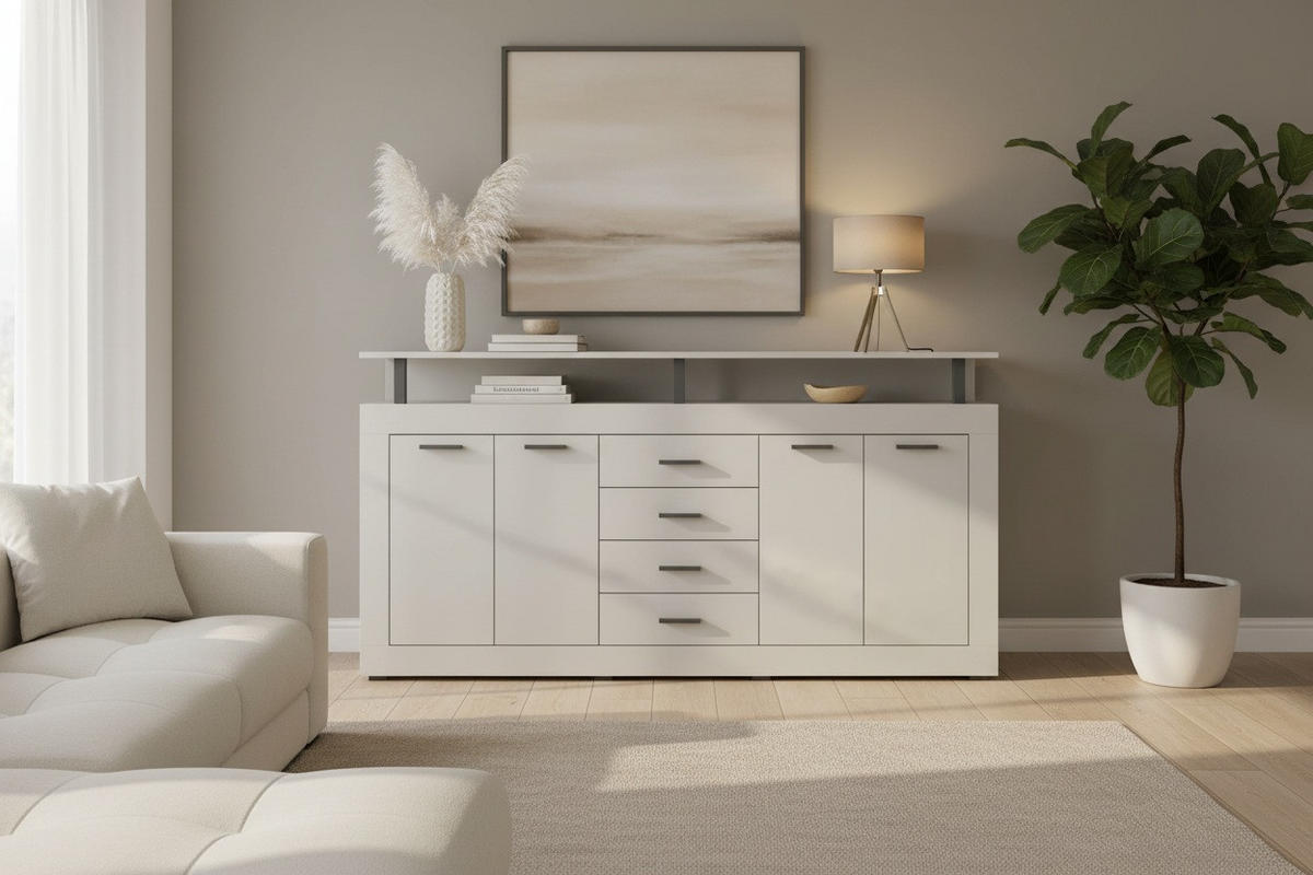 SIDEBOARD  195/88/38 cm 4 låda(or)  - antracit/kashmir, Basics, trämaterial/plast (195/88/38cm) - Xora