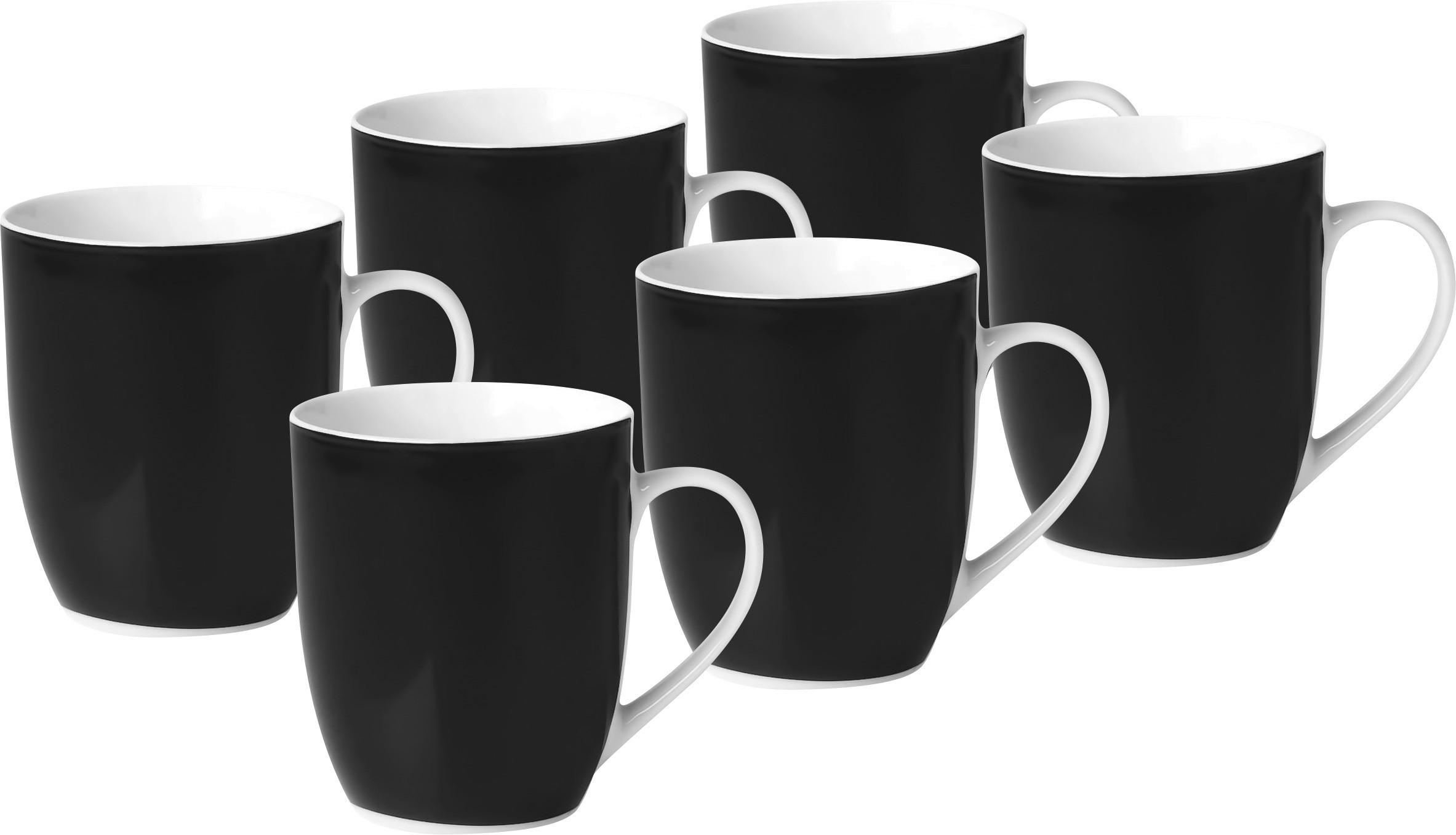 KAFFEEBECHERSET VARIO 6-teilig  - Schwarz/Weiß, Basics, Keramik (11/10/8cm) - Van Well