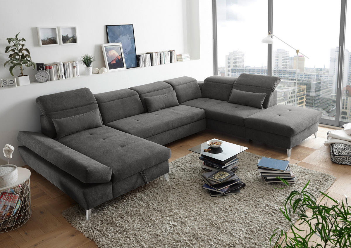 SEDEŽNA GARNITURA, mikrovelur rjava  - barve kroma/rjava, Design, umetna masa/tekstil (350/73-96/245cm) - Hom`in