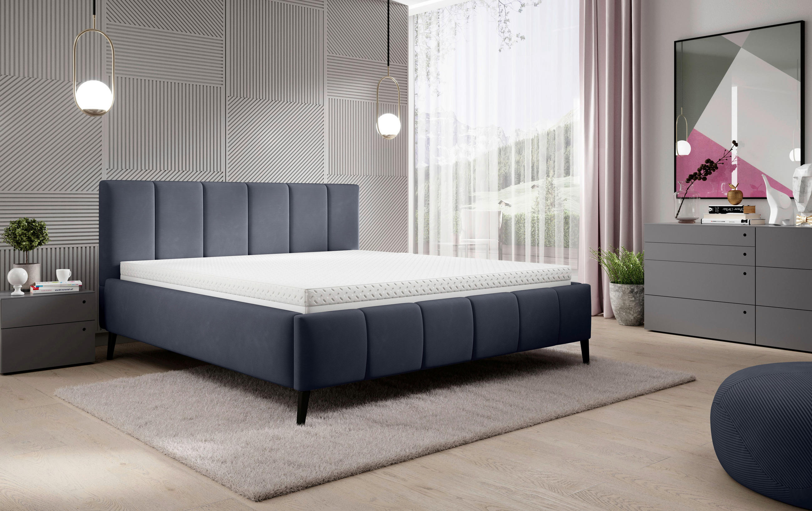 POLSTERBETT gepolstertes Kopfteil, Lattenrost 180/200 cm in Dunkelgrau - Dunkelgrau/Schwarz, Trend, Holz/Textil (180/200cm) - home24