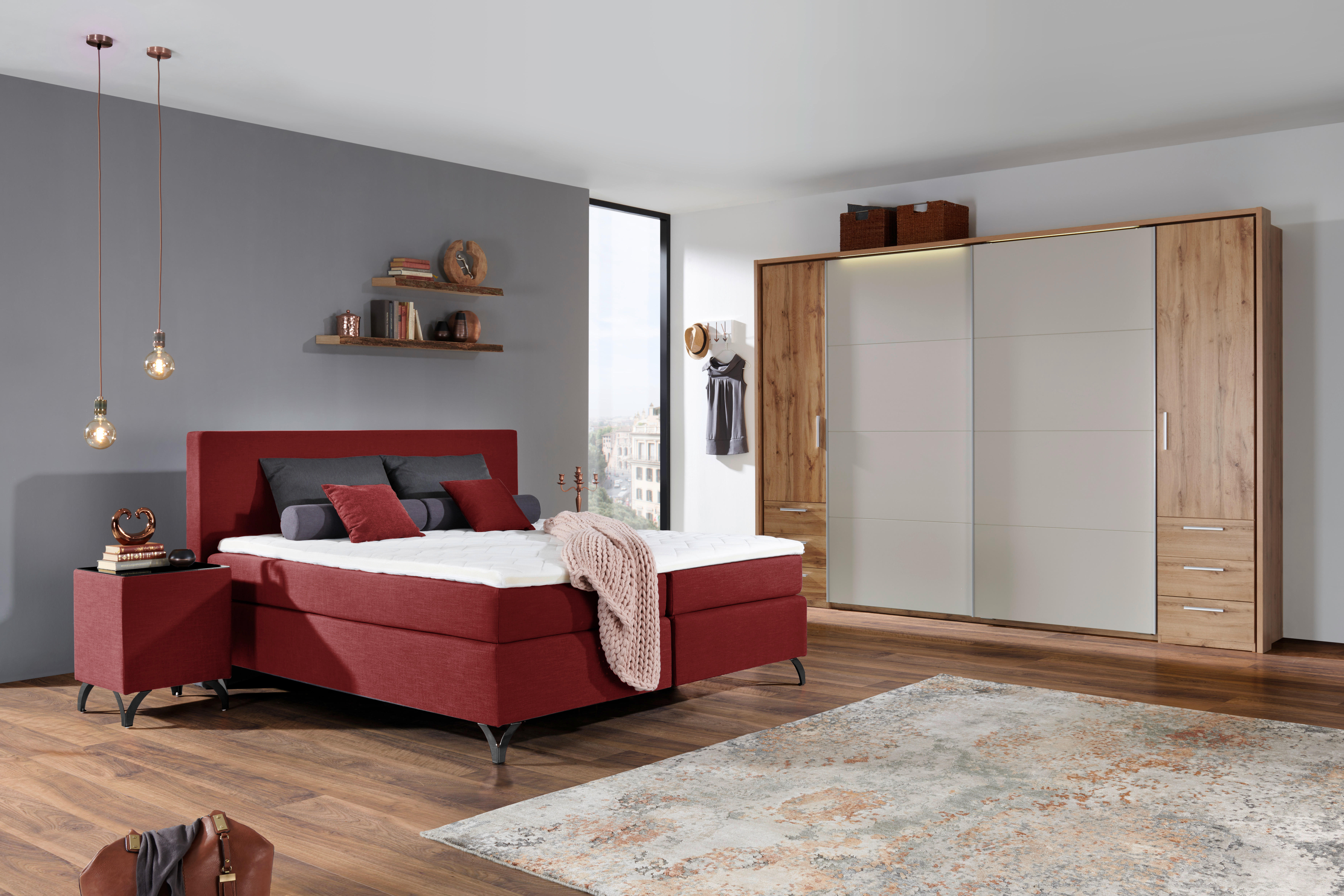 BOXSPRINGBETT 180/200 cm  in Rot  - Rot/Schwarz, Konventionell, Textil/Metall (180/200cm) - Esposa