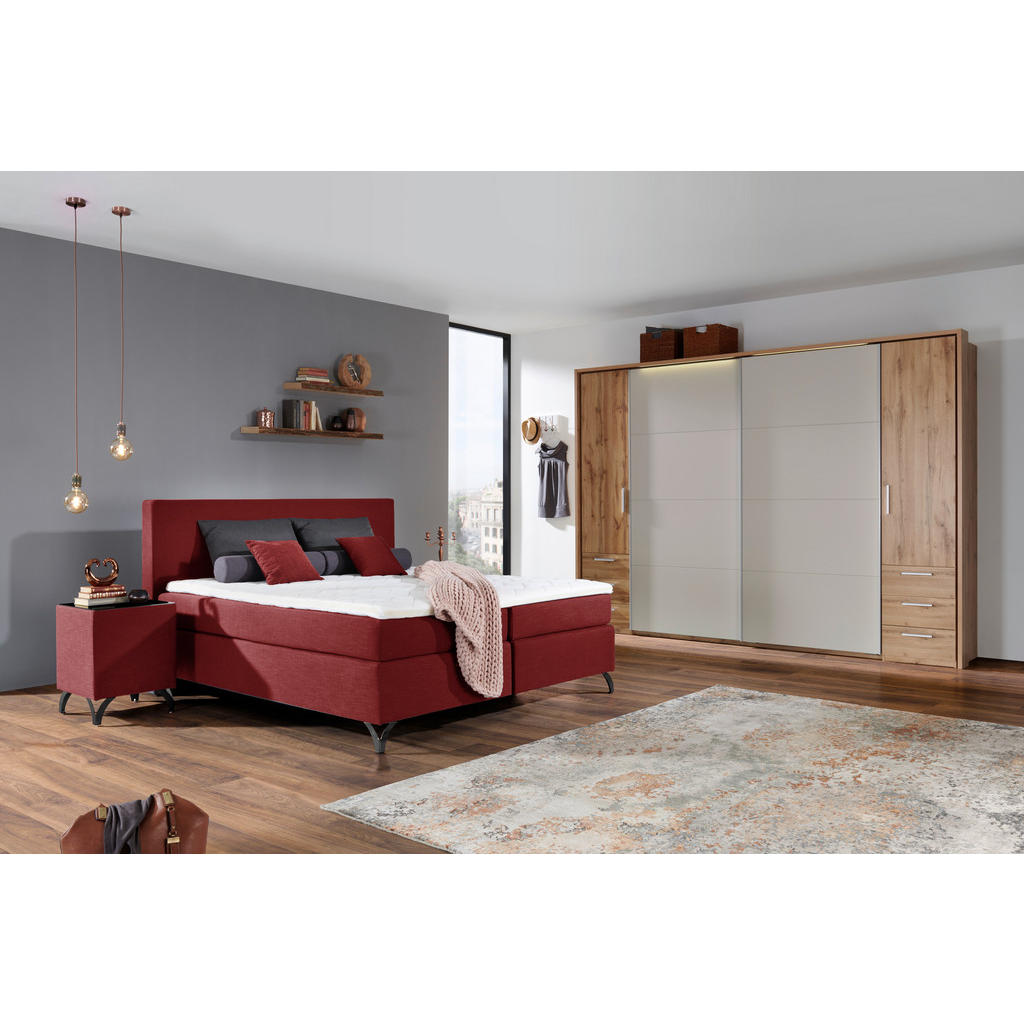 Thumbnail - Esposa Boxspringbett, Rot, Textil, H2 + H3, 7-Zonen, Höhe ca. 18 cm, 140x200 cm, Federkernmatratze, Stoffauswahl, Topper...