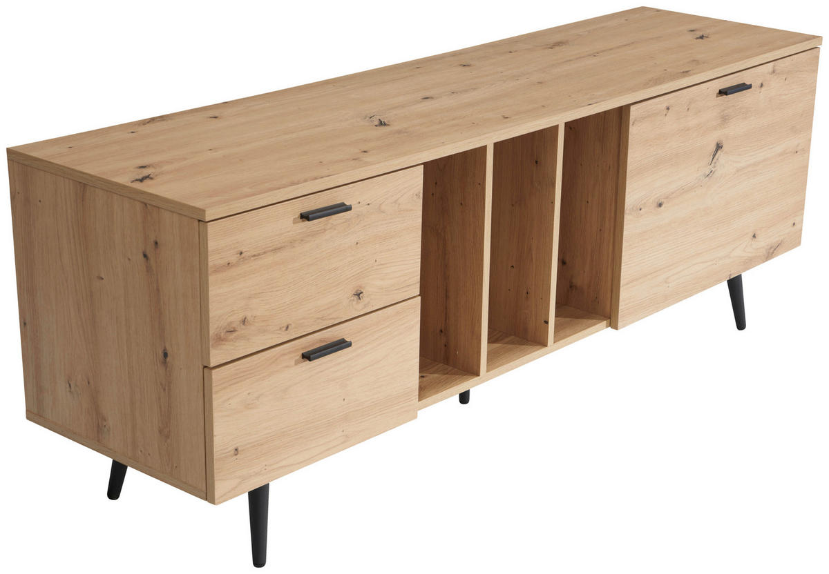 TV-BÄNK  i  - svart/ekfärgad, Design, metall/trämaterial (150cm) - Livetastic