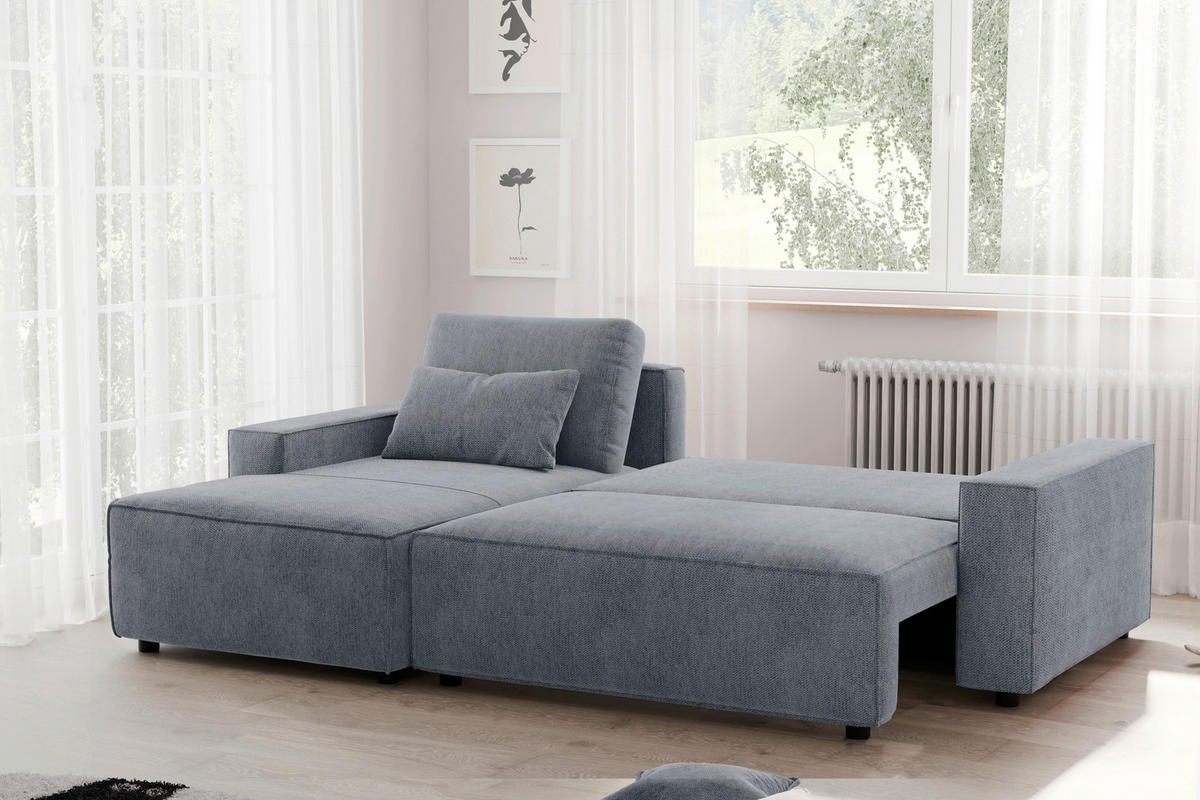 ECKSCHLAFSOFA  mit Rücken echt Chenille Anthrazit  - Anthrazit/Schwarz, MODERN, Kunststoff/Textil (154/247cm) - Livetastic