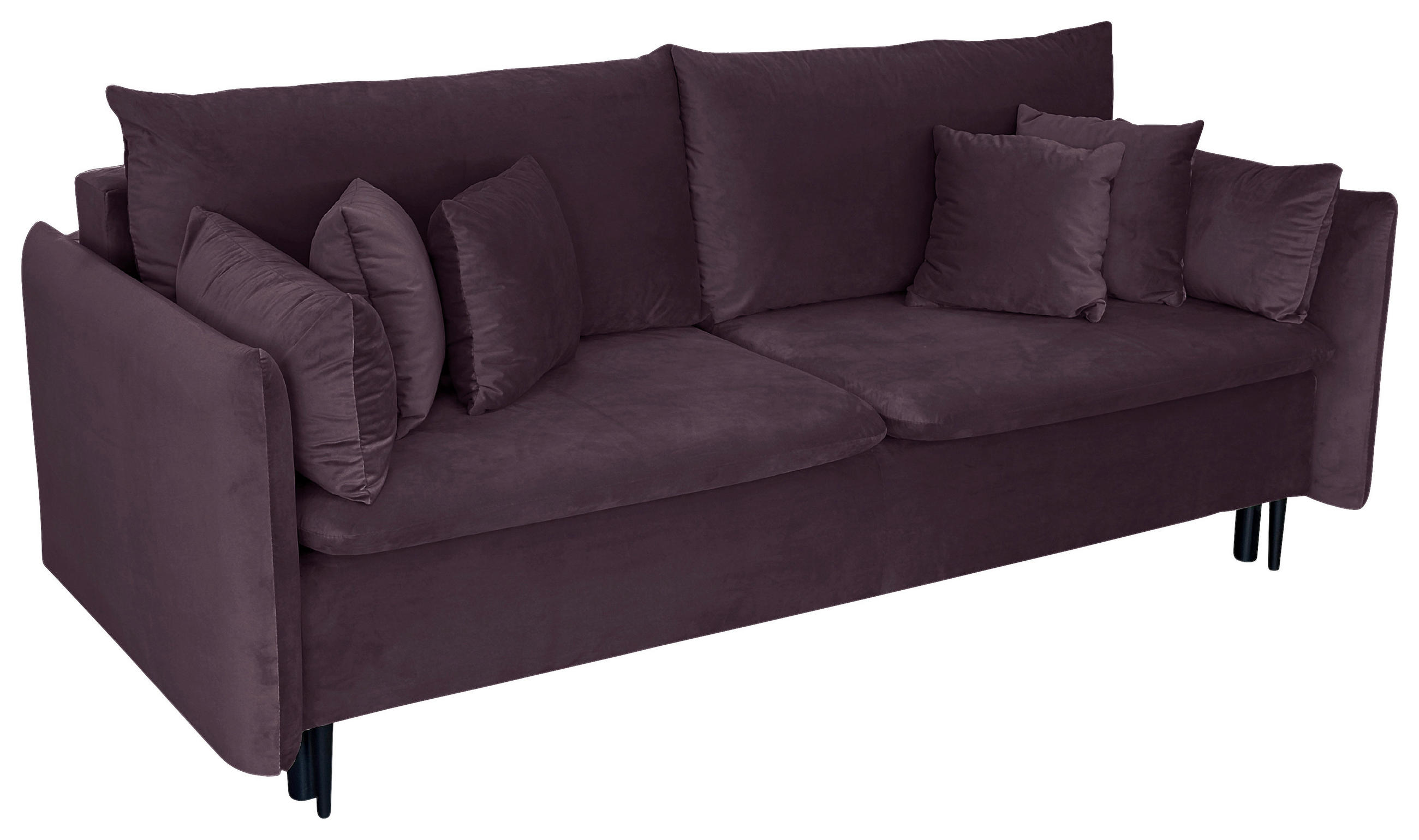 SCHLAFSOFA Velours Aubergine  - Aubergine/Schwarz, Design, Holz/Kunststoff (220/96/102cm) - MID.YOU