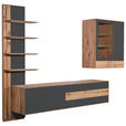 WOHNWAND  in Anthrazit, Eichefarben  297/206/48 cm  - Eichefarben/Anthrazit, Design, Glas/Holz (297/206/48cm) - Valnatura