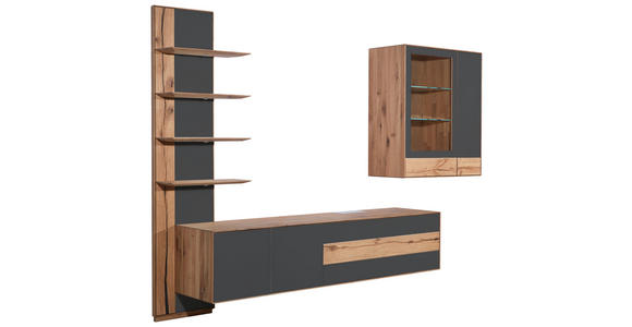 WOHNWAND  in Anthrazit, Eichefarben  297/206/48 cm  - Eichefarben/Anthrazit, Design, Glas/Holz (297/206/48cm) - Valnatura