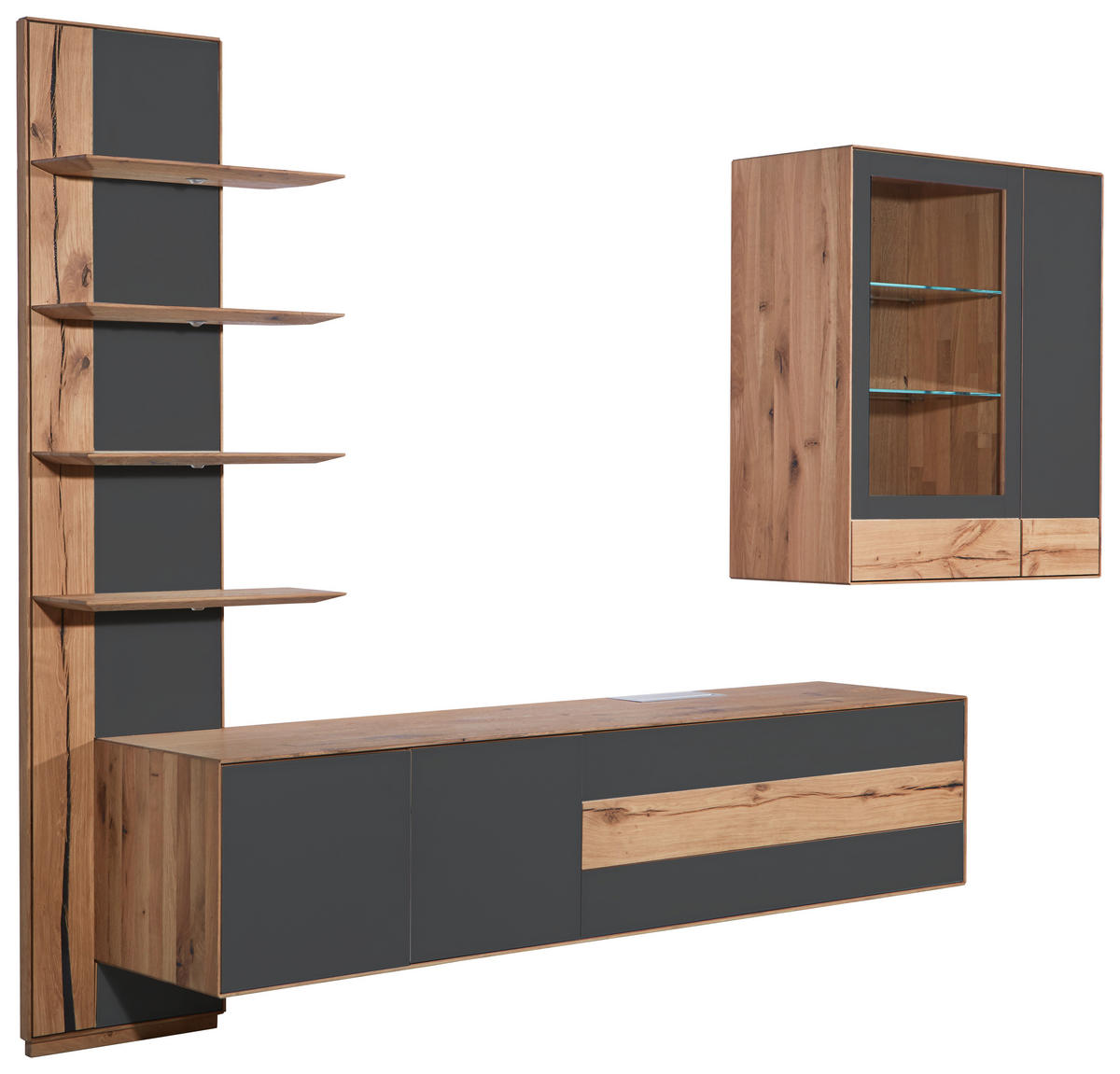 WOHNWAND  in Anthrazit, Eichefarben  297/206/48 cm  - Eichefarben/Anthrazit, Design, Glas/Holz (297/206/48cm) - Valnatura