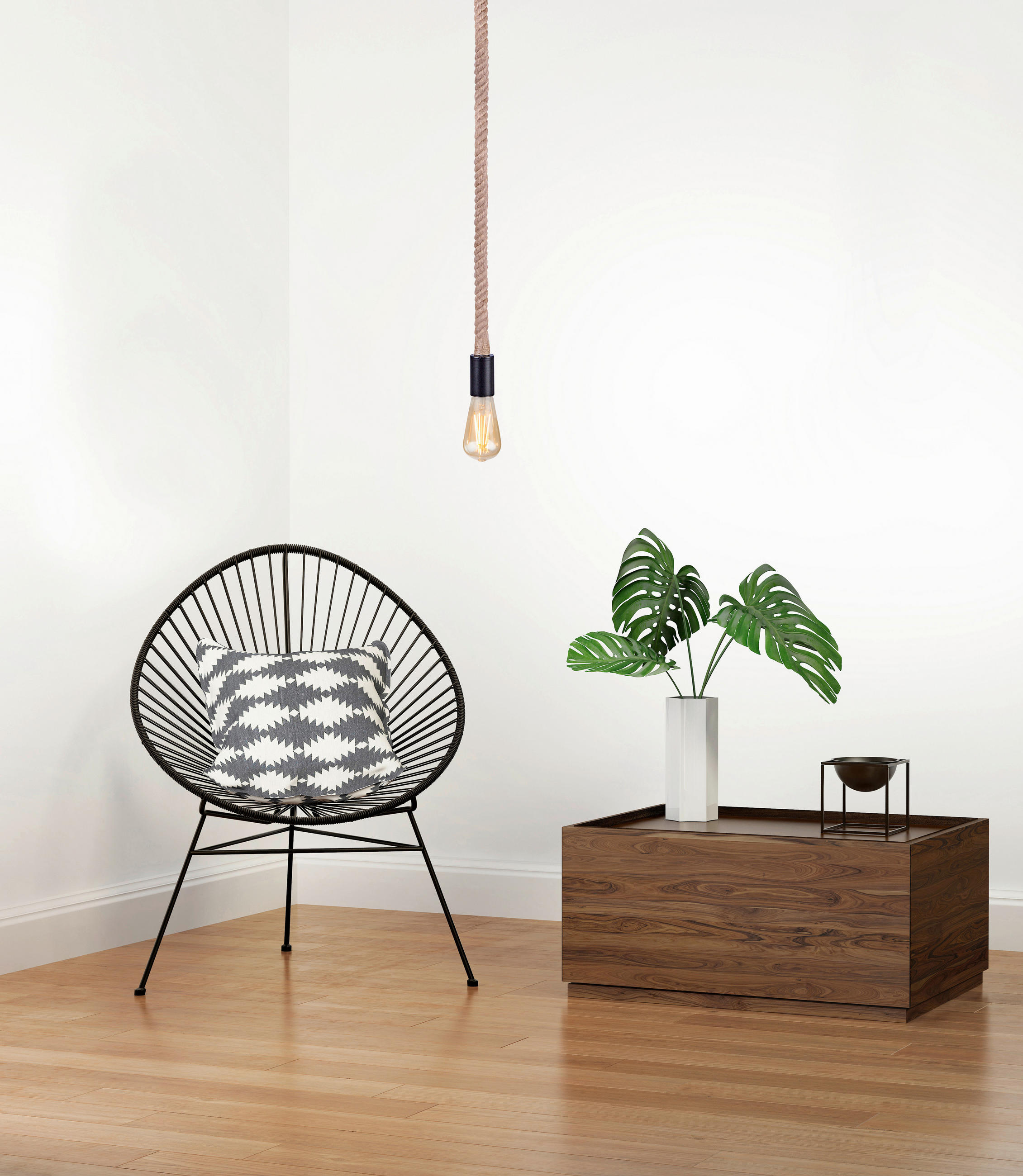 ZÁVĚSNÉ SVÍTIDLO, 10/166 cm  - černá/hnědá, Trend, kov/přírodní materiály (10/166cm)