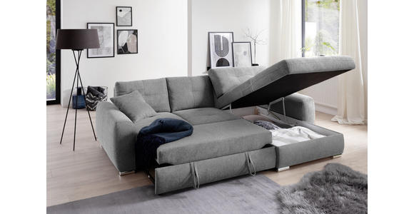 ECKSOFA in Mikrofaser Hellgrau  - Chromfarben/Hellgrau, MODERN, Kunststoff/Textil (276/193cm) - Hom`in