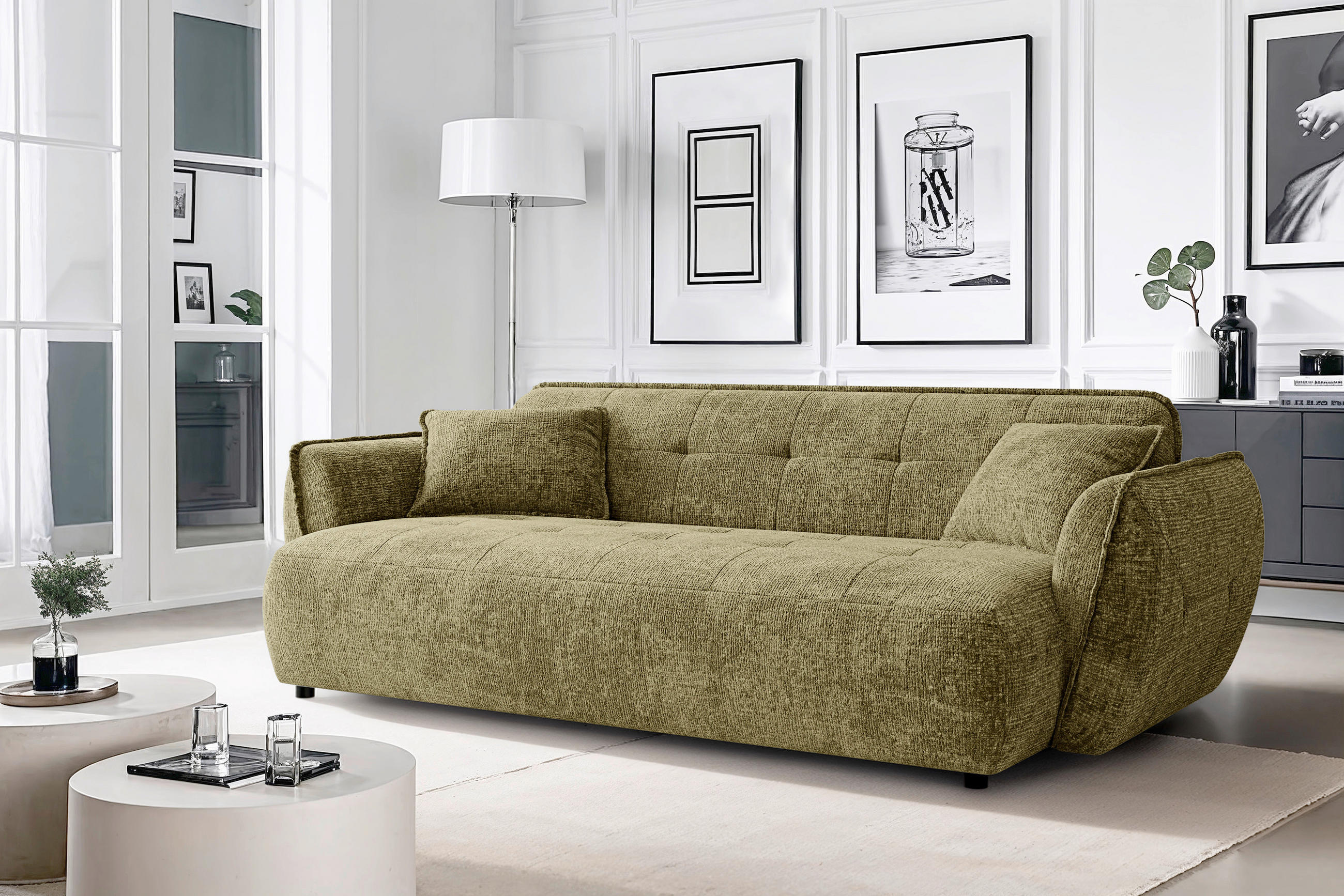 VIERSITZER-SOFA Nelia Chenille Grün  - Schwarz/Braun, Design, Kunststoff/Textil (250/81/114cm) - P & B